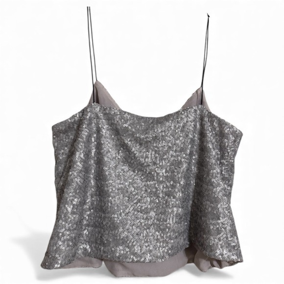 ASOS Silver Sequin Cami Top Sparkly Party Evening Occasion Size 8 - Picture 2 of 6